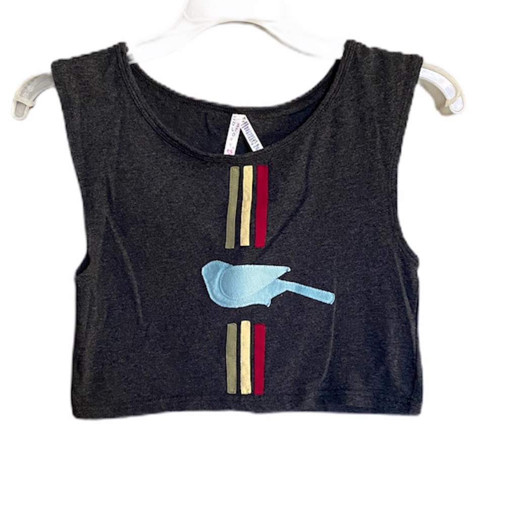 Color Story Adult L Crop Top Appliqué Bird Grey